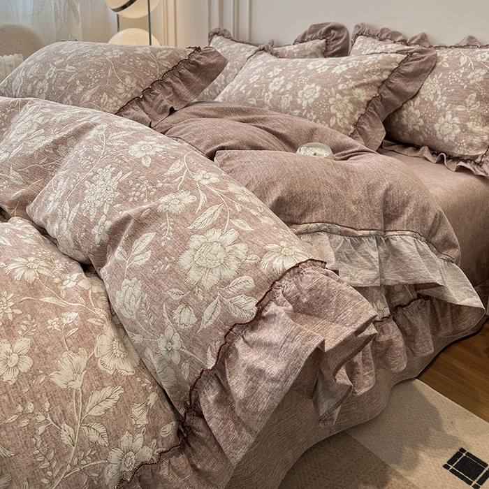 91家纺网 家纺一手货源 找家纺 （总）鑫利来家纺 2025新款加厚高克重亚麻复古原麻皱皱纱印花法式花边四件套,爱丽丝,蝶梦,海棠花溪,花颜,莱茵河畔,满园花开,香榭花园,叶之舞