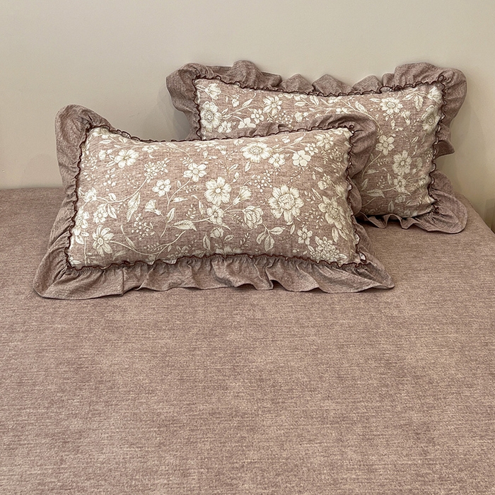 91家纺网 家纺一手货源 找家纺 （总）鑫利来家纺 2025新款加厚高克重亚麻复古原麻皱皱纱印花法式花边四件套