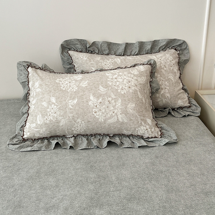 91家纺网 家纺一手货源 找家纺 鑫利来家纺 2025新款加厚高克重亚麻复古原麻皱皱纱印花法式花边四件套 海棠花溪