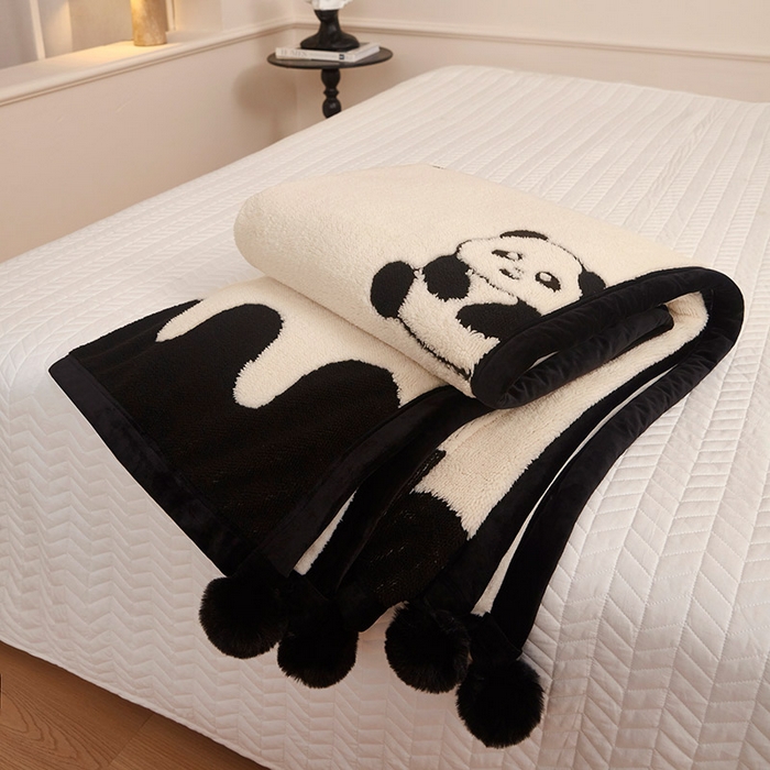 91家纺网 家纺一手货源 找家纺 肖恩毯业 2025新款黑白阳离子熊猫绒多功能毛毯 熊猫绒-熊猫球