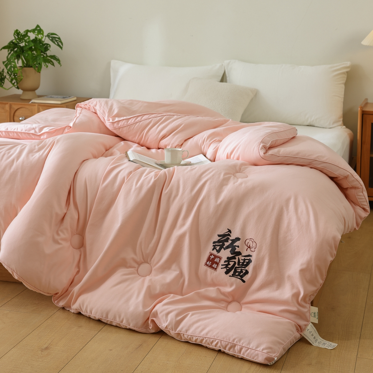 91家纺网 家纺一手货源 找家纺 雯雨家纺 2025新款100%双边立体麻绳棉花冬被被子被芯 双边立体棉花被-粉色