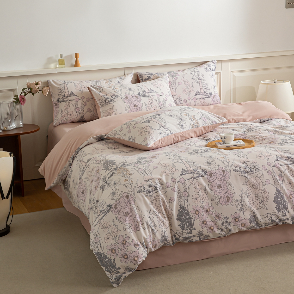 91家纺网 家纺一手货源 找家纺 绫韵家纺 2025秋冬新款印花全棉磨毛冬季加厚纯棉磨毛三件套四件套系列 美丽人生