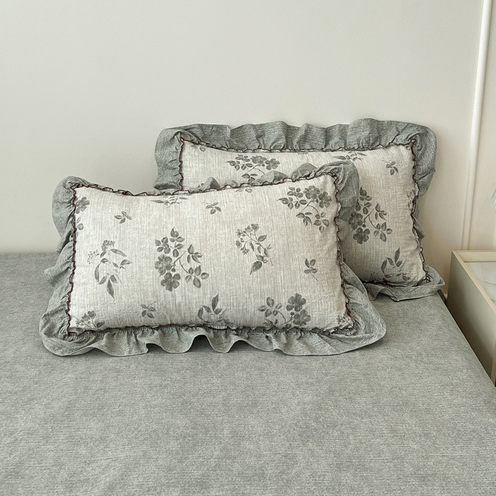 91家纺网 家纺一手货源 找家纺 鑫利来家纺 2025新款加厚高克重亚麻复古原麻皱皱纱印花法式花边四件套 莱茵河畔