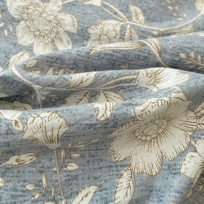 91家纺网 家纺一手货源 找家纺 鑫利来家纺 2025新款加厚高克重亚麻复古原麻皱皱纱印花法式花边四件套 满园花开