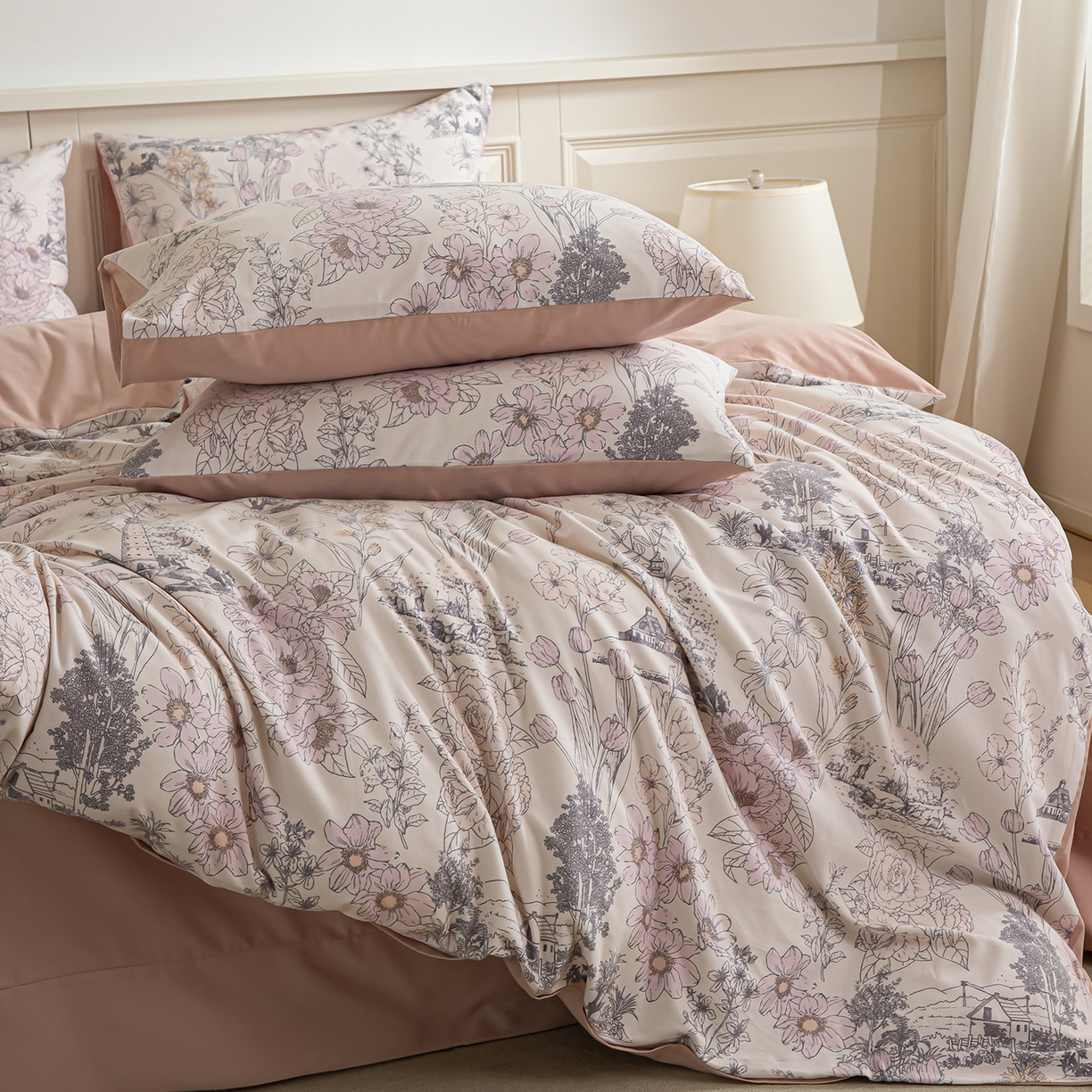 91家纺网 家纺一手货源 找家纺 绫韵家纺 2025秋冬新款印花全棉磨毛冬季加厚纯棉磨毛三件套四件套系列 美丽人生