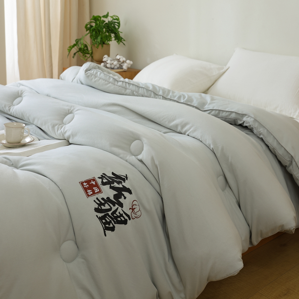 91家纺网 家纺一手货源 找家纺 雯雨家纺 2025新款100%双边立体麻绳棉花冬被被子被芯 双边立体棉花被-灰色