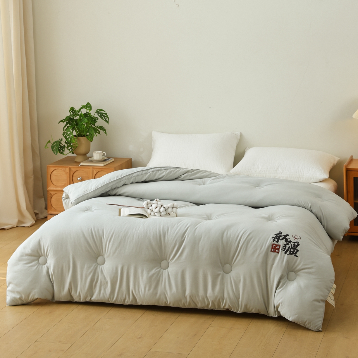 91家纺网 家纺一手货源 找家纺 雯雨家纺 2025新款100%双边立体麻绳棉花冬被被子被芯 双边立体棉花被-灰色