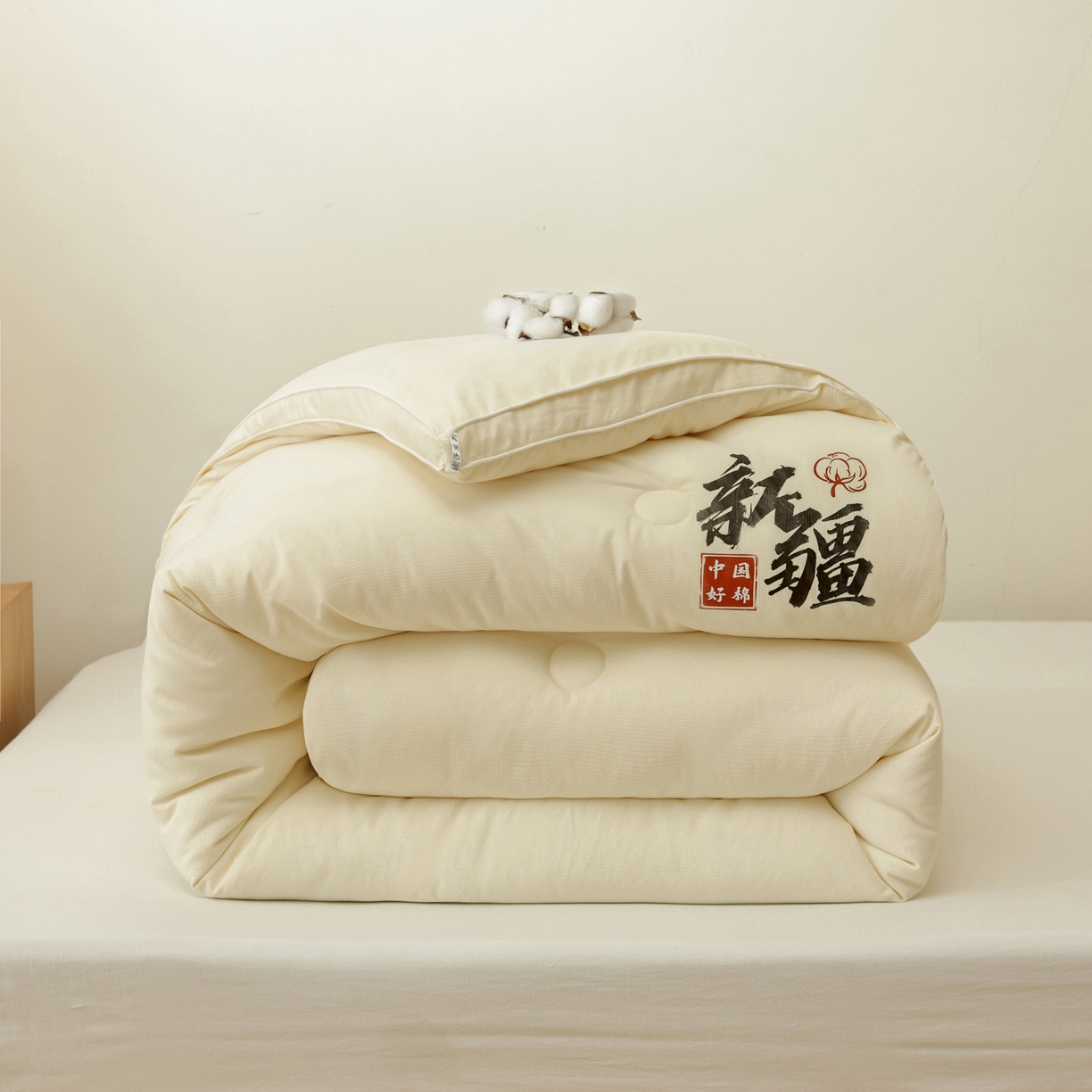 91家纺网 家纺一手货源 找家纺 雯雨家纺 2025新款100%双边立体麻绳棉花冬被被子被芯 双边立体棉花被-米黄