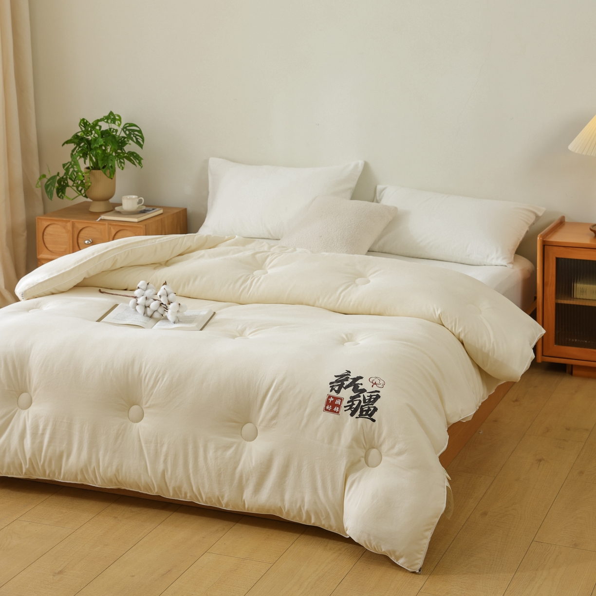 91家纺网 家纺一手货源 找家纺 雯雨家纺 2025新款100%双边立体麻绳棉花冬被被子被芯 双边立体棉花被-米黄