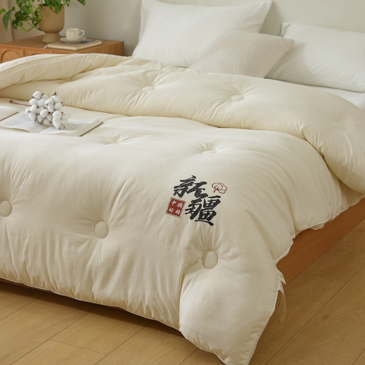 91家纺网 家纺一手货源 找家纺 雯雨家纺 2025新款100%双边立体麻绳棉花冬被被子被芯 双边立体棉花被-米黄