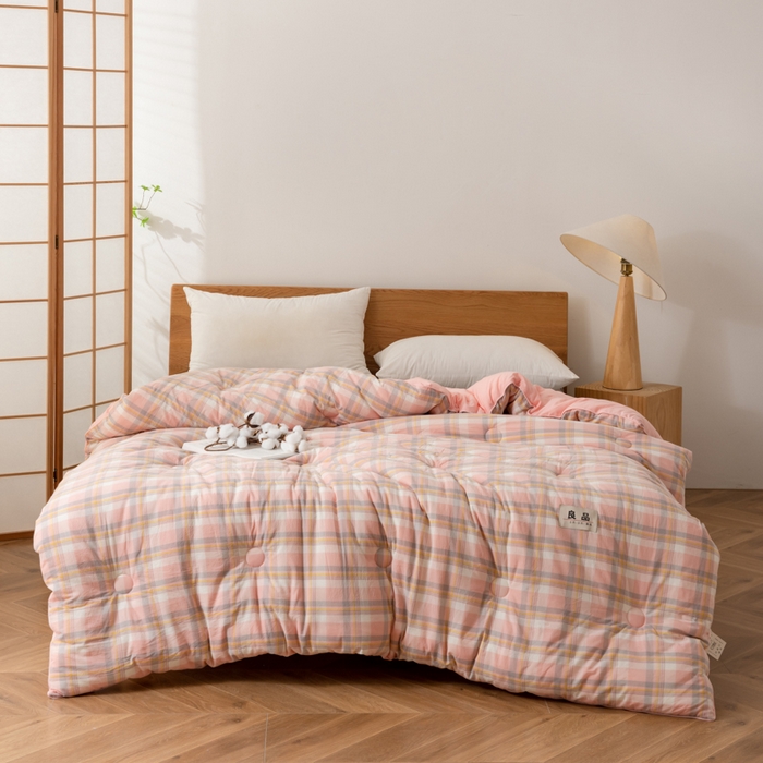 91家纺网 家纺一手货源 找家纺 雯雨家纺 2025新款100%里外全棉纯棉新疆棉花被冬被春秋被夏凉被四季被 简兮 粉