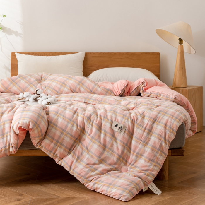 91家纺网 家纺一手货源 找家纺 雯雨家纺 2025新款100%里外全棉纯棉新疆棉花被冬被春秋被夏凉被四季被 简兮 粉