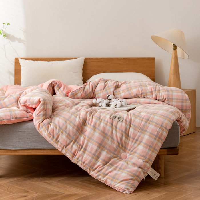 91家纺网 家纺一手货源 找家纺 雯雨家纺 2025新款100%里外全棉纯棉新疆棉花被冬被春秋被夏凉被四季被 简兮 粉