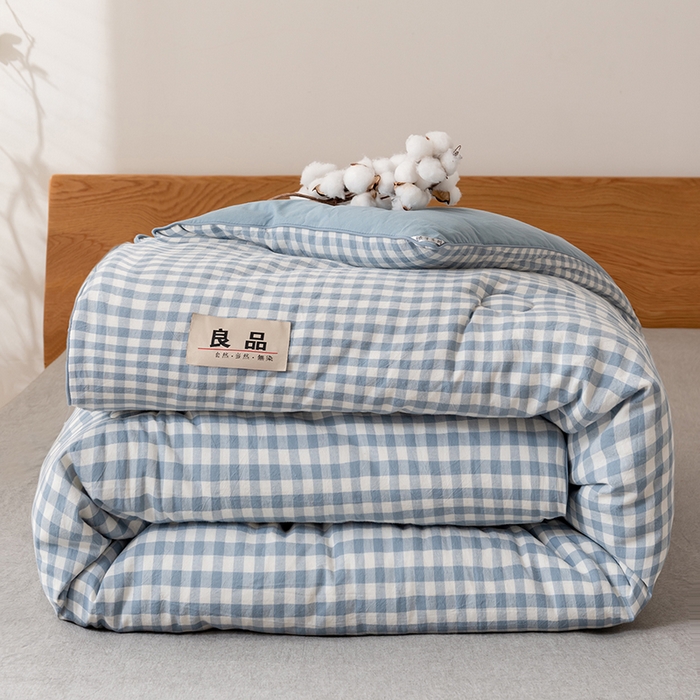 91家纺网 家纺一手货源 找家纺 雯雨家纺 2025新款100%里外全棉纯棉新疆棉花被冬被春秋被夏凉被四季被 蓝小格