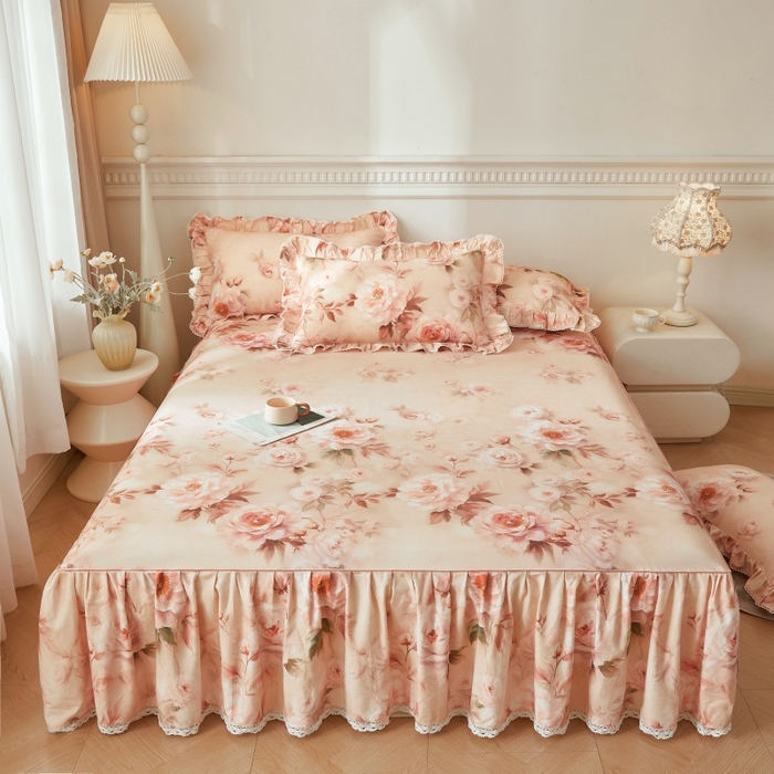 91家纺网 家纺一手货源 找家纺 （总）缦彩 全棉A类100%数码印花床裙遮丑花边床单床罩单品