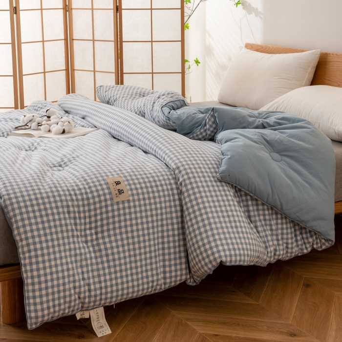 91家纺网 家纺一手货源 找家纺 雯雨家纺 2025新款100%里外全棉纯棉新疆棉花被冬被春秋被夏凉被四季被 蓝小格