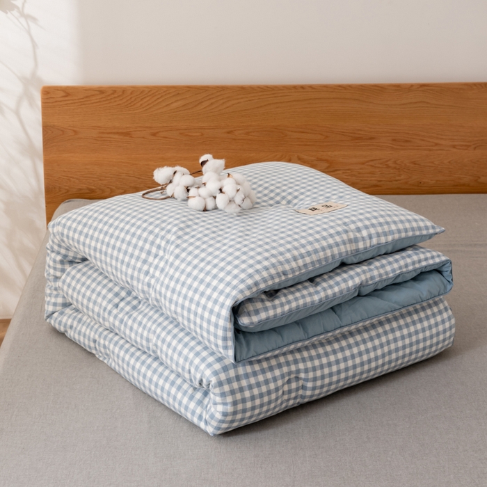 91家纺网 家纺一手货源 找家纺 雯雨家纺 2025新款100%里外全棉纯棉新疆棉花被冬被春秋被夏凉被四季被 蓝小格