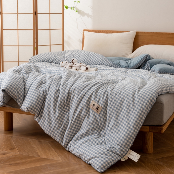 91家纺网 家纺一手货源 找家纺 雯雨家纺 2025新款100%里外全棉纯棉新疆棉花被冬被春秋被夏凉被四季被 蓝小格