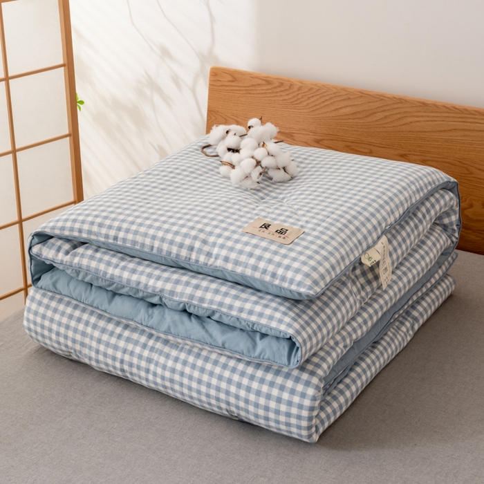 91家纺网 家纺一手货源 找家纺 雯雨家纺 2025新款100%里外全棉纯棉新疆棉花被冬被春秋被夏凉被四季被 蓝小格