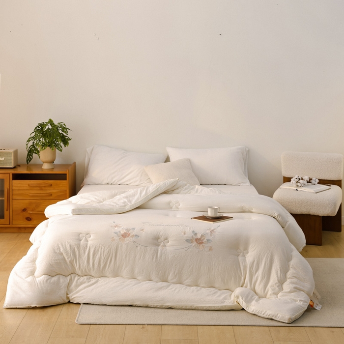 91家纺网 家纺一手货源 找家纺 雯雨家纺 2025新款A类绣花立体麻绳大豆被被子冬被春秋被被芯纤维被冬被被子被芯 绣花-白