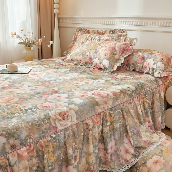 91家纺网 家纺一手货源 找家纺 缦彩 全棉A类100%数码印花床裙遮丑花边床单床罩单品 云栖