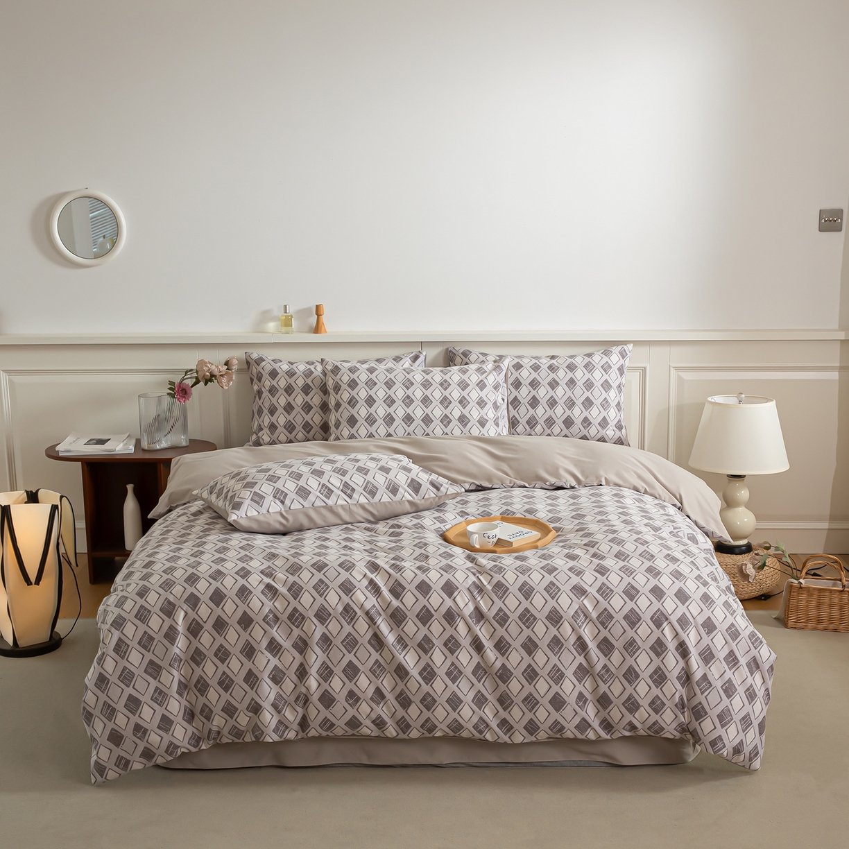 91家纺网 家纺一手货源 找家纺 绫韵家纺 2025秋冬新款印花全棉磨毛冬季加厚纯棉磨毛三件套四件套系列 摩卡