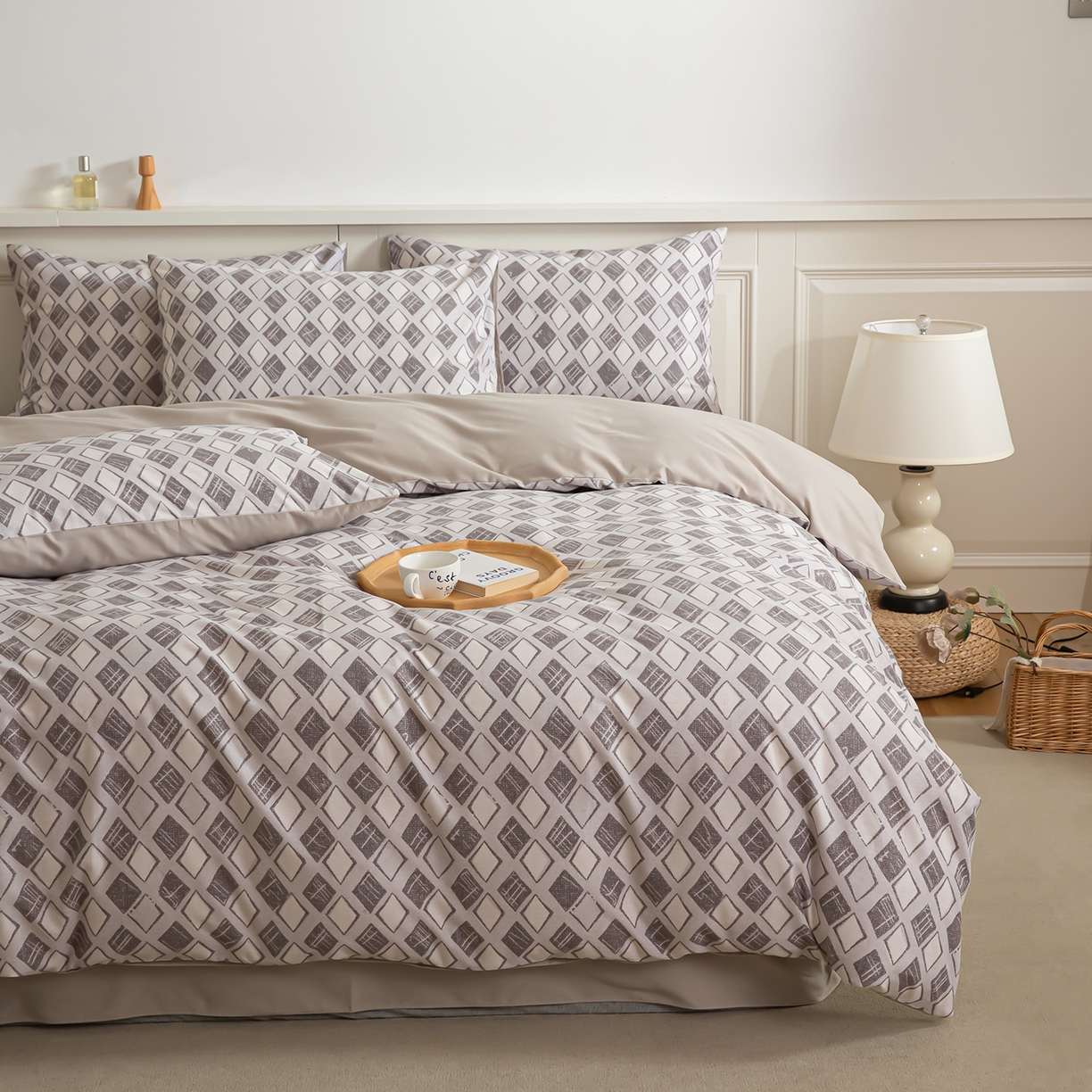 91家纺网 家纺一手货源 找家纺 绫韵家纺 2025秋冬新款印花全棉磨毛冬季加厚纯棉磨毛三件套四件套系列 摩卡