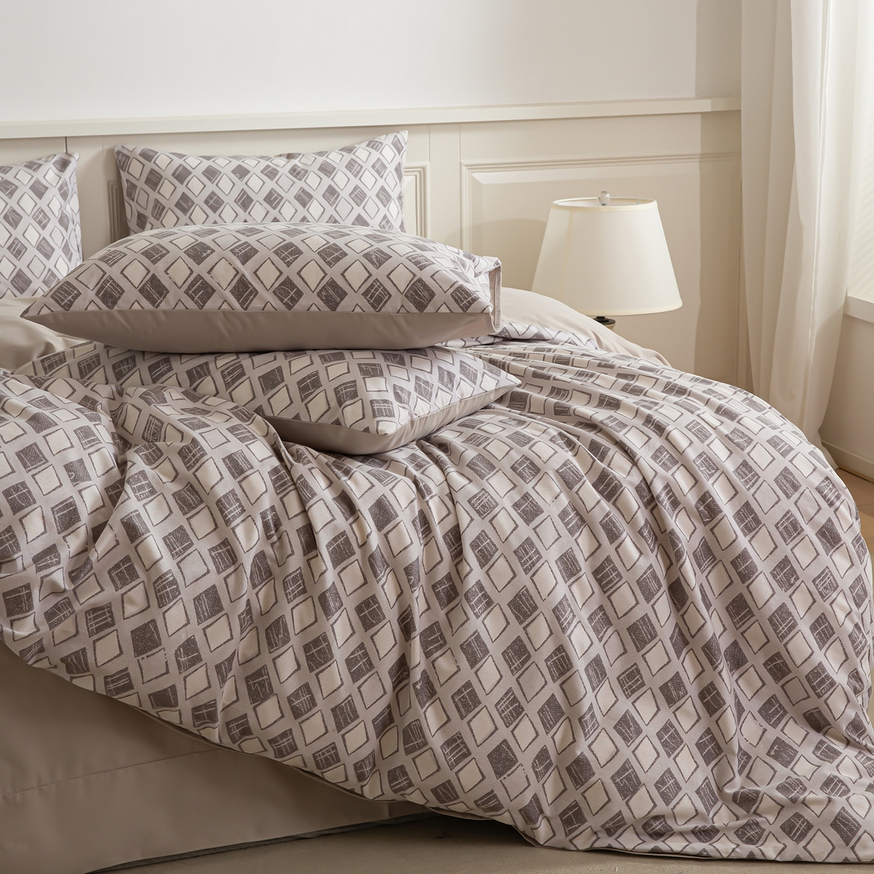 91家纺网 家纺一手货源 找家纺 绫韵家纺 2025秋冬新款印花全棉磨毛冬季加厚纯棉磨毛三件套四件套系列 摩卡