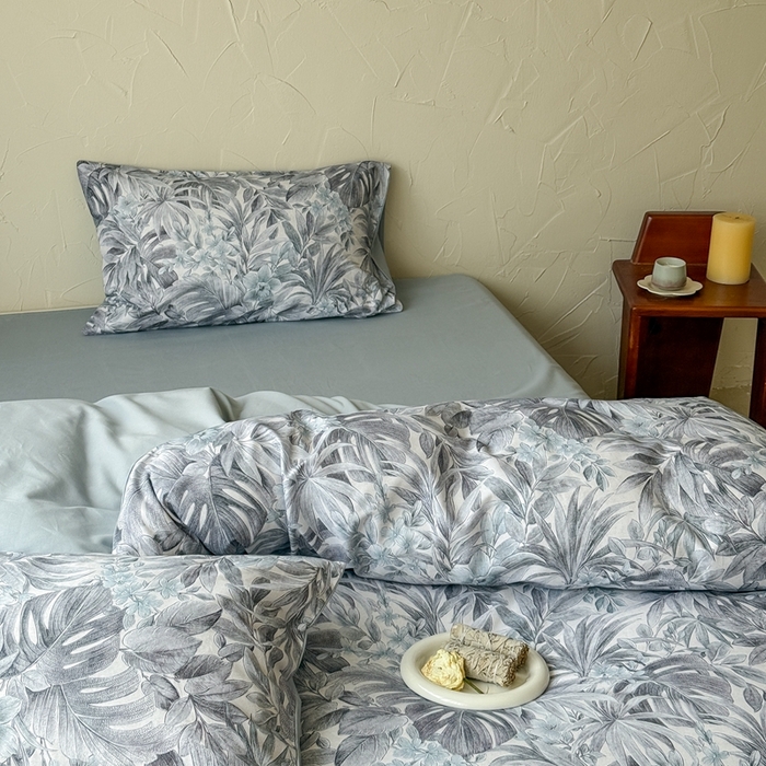 91家纺网 家纺一手货源 找家纺 窝米 2025新款全棉纯棉火山磨毛花卉系列四件套-第三批 疏影-蓝