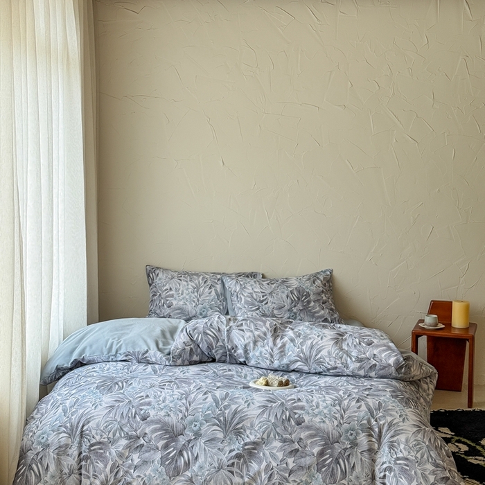 91家纺网 家纺一手货源 找家纺 窝米 2025新款全棉纯棉火山磨毛花卉系列四件套-第三批 疏影-蓝