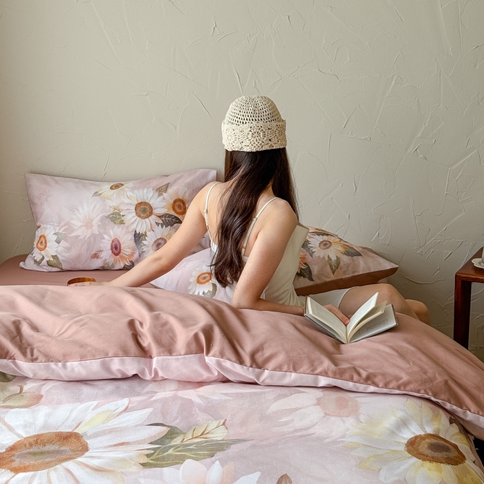 窝米 2025新款全棉纯棉火山磨毛花卉系列四件套-第三批 葵旋