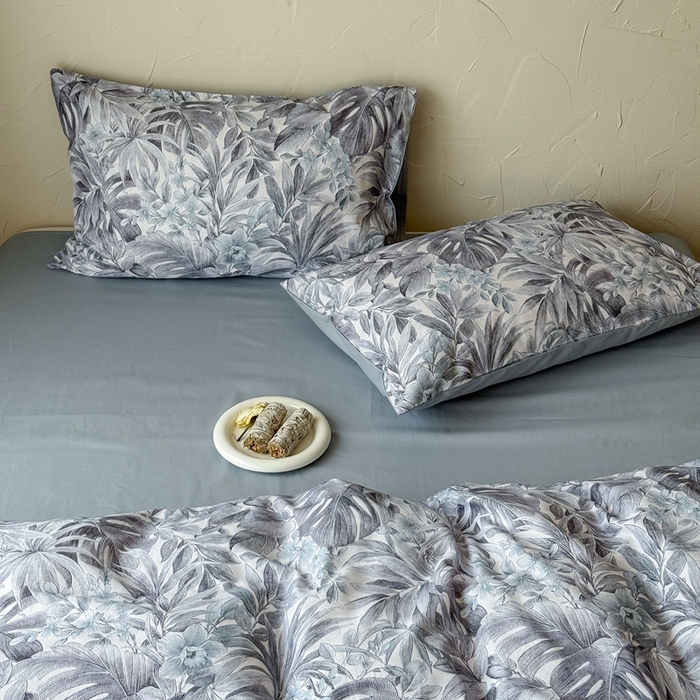 91家纺网 家纺一手货源 找家纺 窝米 2025新款全棉纯棉火山磨毛花卉系列四件套-第三批 疏影-蓝