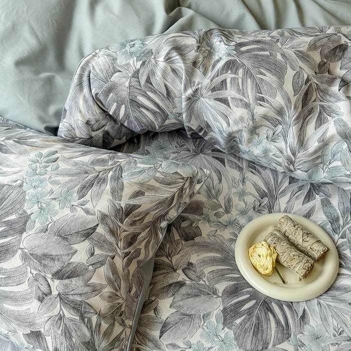 91家纺网 家纺一手货源 找家纺 窝米 2025新款全棉纯棉火山磨毛花卉系列四件套-第三批 疏影-蓝