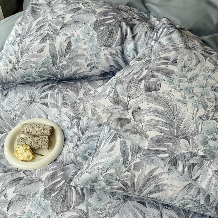 91家纺网 家纺一手货源 找家纺 窝米 2025新款全棉纯棉火山磨毛花卉系列四件套-第三批 疏影-蓝