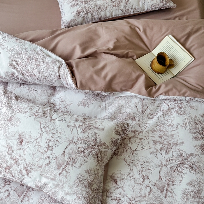 91家纺网 家纺一手货源 找家纺 窝米 2025新款全棉纯棉火山磨毛花卉系列四件套-第三批 浮生-咖