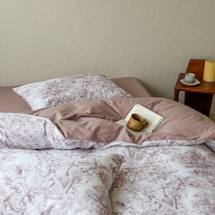 91家纺网 家纺一手货源 找家纺 窝米 2025新款全棉纯棉火山磨毛花卉系列四件套-第三批 浮生-咖