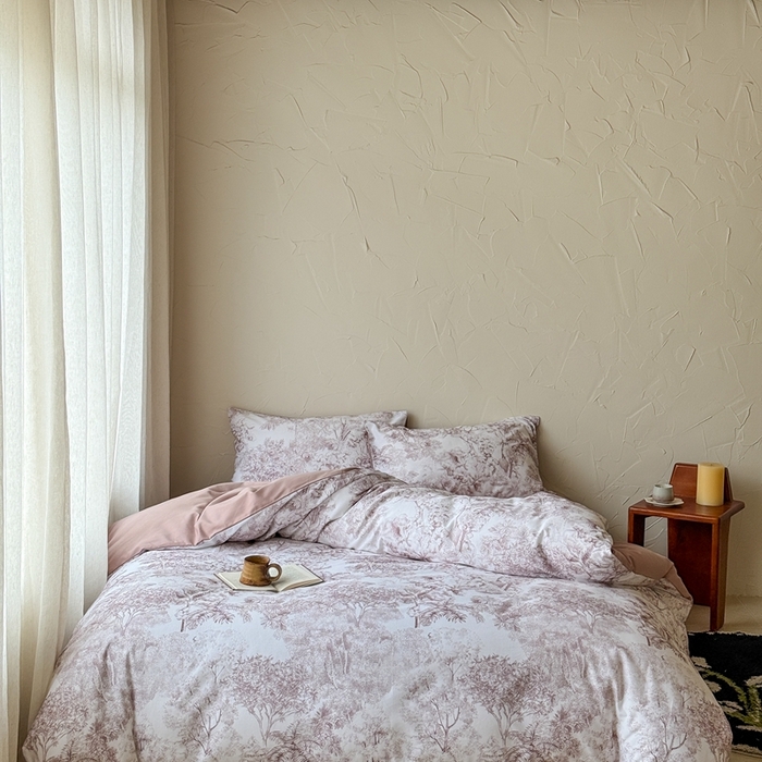 91家纺网 家纺一手货源 找家纺 窝米 2025新款全棉纯棉火山磨毛花卉系列四件套-第三批 浮生-咖