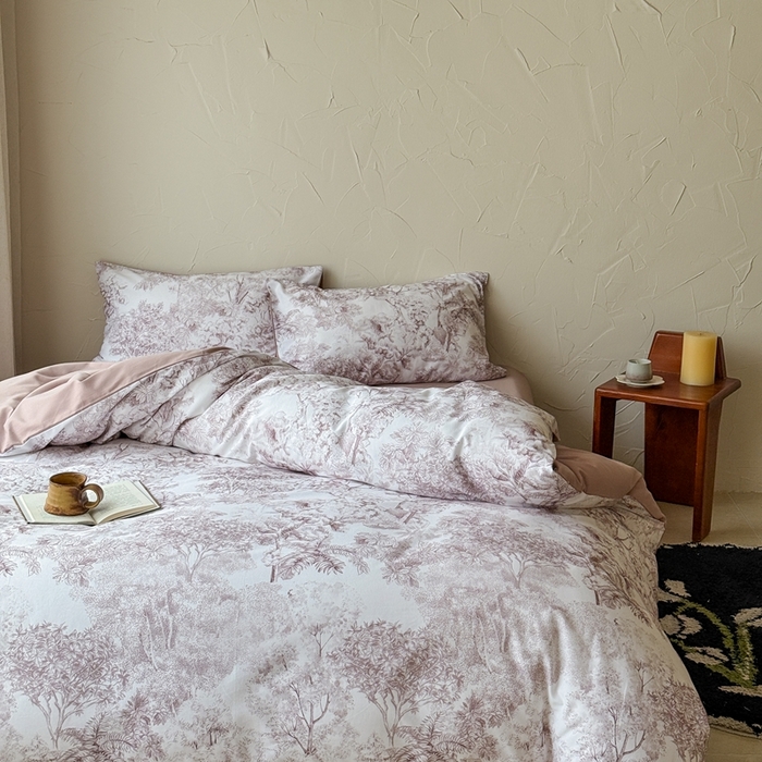 91家纺网 家纺一手货源 找家纺 窝米 2025新款全棉纯棉火山磨毛花卉系列四件套-第三批 浮生-咖