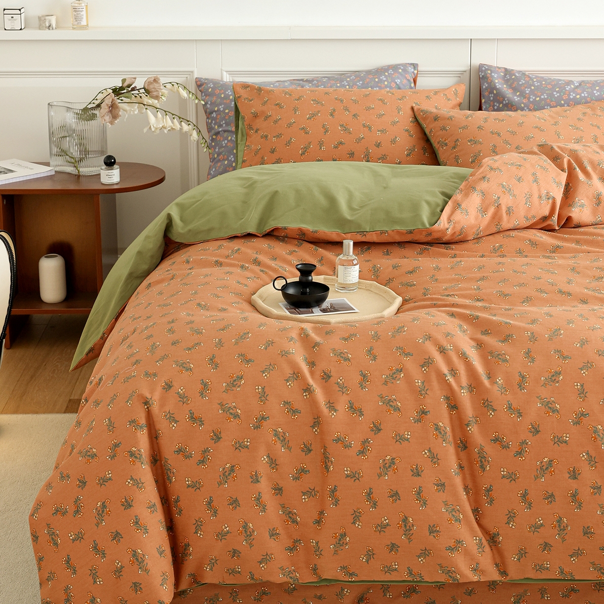 91家纺网 家纺一手货源 找家纺 绫韵家纺 2025秋冬新品生态全棉磨毛冬季纯棉磨毛四件套系列 花语遥香-咖