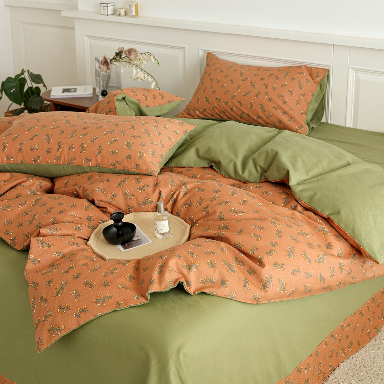 91家纺网 家纺一手货源 找家纺 绫韵家纺 2025秋冬新品生态全棉磨毛冬季纯棉磨毛四件套系列 花语遥香-咖