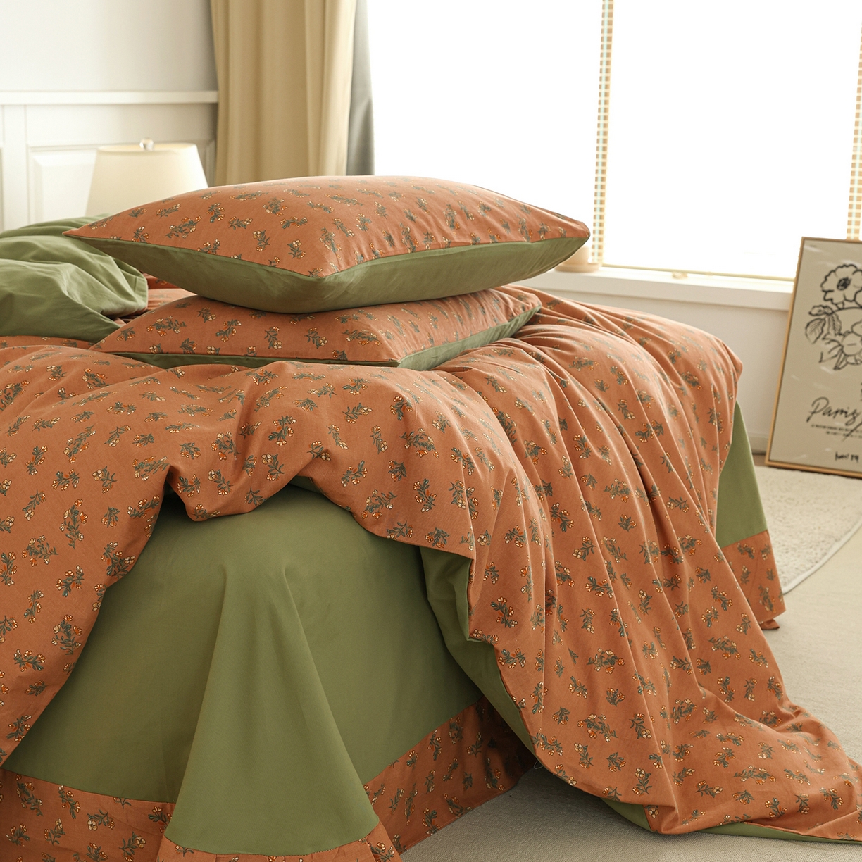 91家纺网 家纺一手货源 找家纺 绫韵家纺 2025秋冬新品生态全棉磨毛冬季纯棉磨毛四件套系列 花语遥香-咖