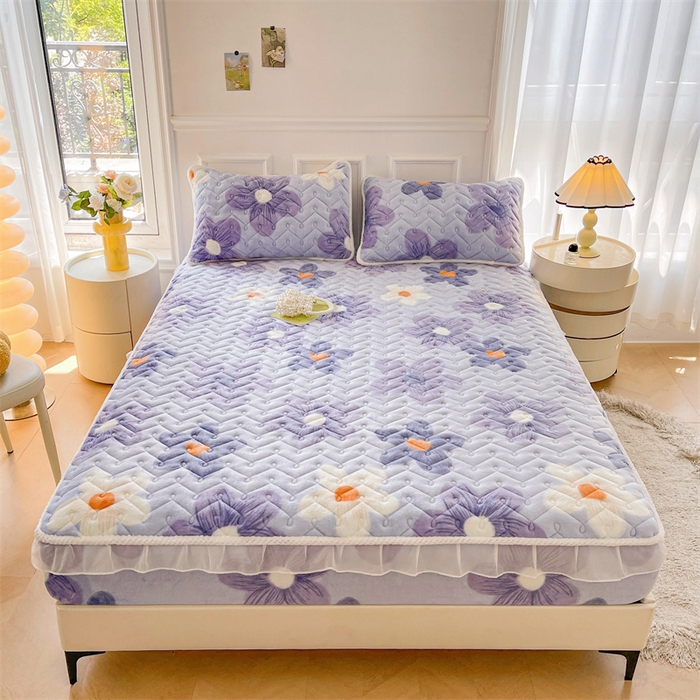 91家纺网 家纺一手货源 找家纺 （总）小萌虎 2025新款A类防静电牛奶绒印花夹棉床笠