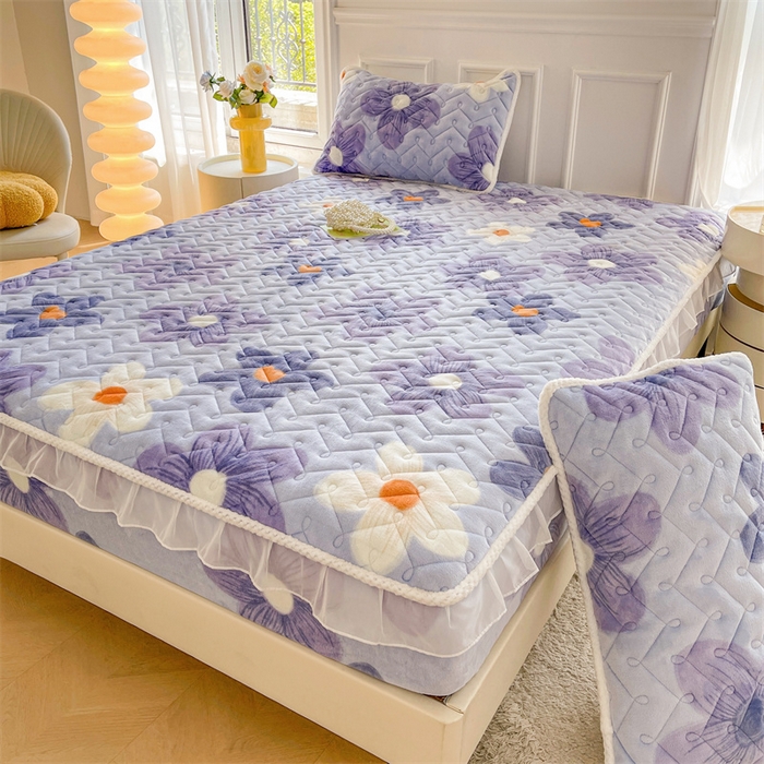 91家纺网 家纺一手货源 找家纺 （总）小萌虎 2025新款A类防静电牛奶绒印花夹棉床笠