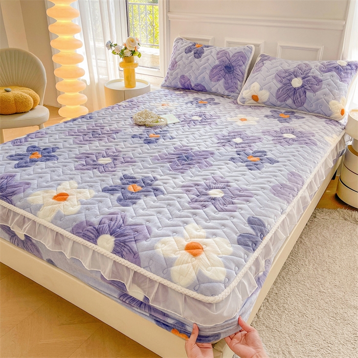 91家纺网 家纺一手货源 找家纺 （总）小萌虎 2025新款A类防静电牛奶绒印花夹棉床笠