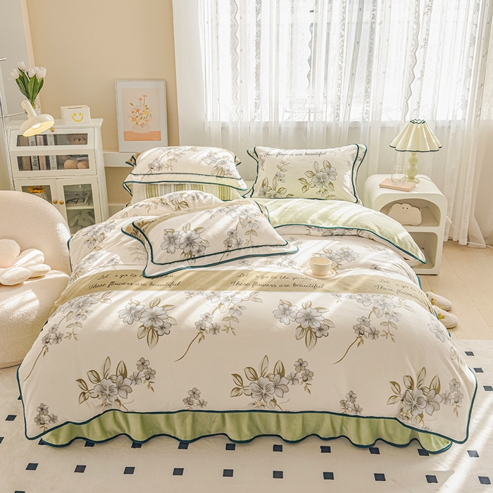 91家纺网 家纺一手货源 找家纺 亿品2025直播爆款9.5斤牛奶绒四件套加厚保暖床裙四件套 情怀