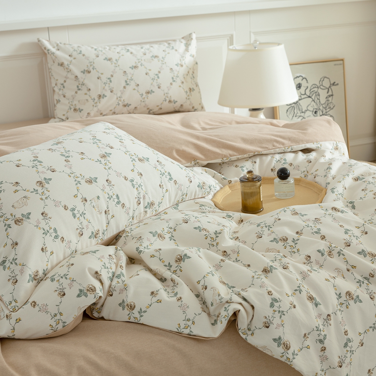 91家纺网 家纺一手货源 找家纺 绫韵家纺 2025秋冬新品生态全棉磨毛冬季纯棉磨毛四件套系列 浅汐米