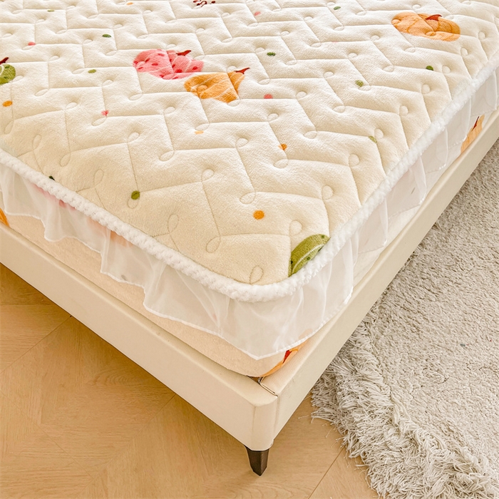 91家纺网 家纺一手货源 找家纺 小萌虎 2025新款A类防静电牛奶绒印花夹棉床笠 小南瓜