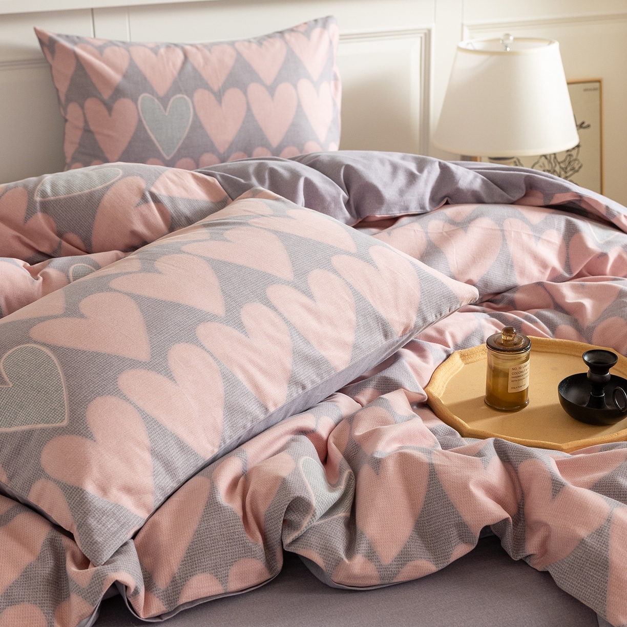 91家纺网 家纺一手货源 找家纺 绫韵家纺 2025秋冬新品生态全棉磨毛冬季纯棉磨毛四件套系列 欣恬灰