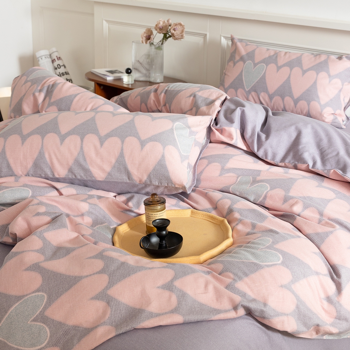 91家纺网 家纺一手货源 找家纺 绫韵家纺 2025秋冬新品生态全棉磨毛冬季纯棉磨毛四件套系列 欣恬灰