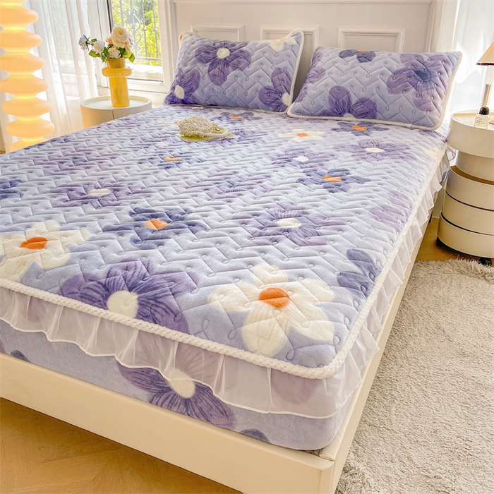 91家纺网 家纺一手货源 找家纺 小萌虎 2025新款A类防静电牛奶绒印花夹棉床笠 浅香